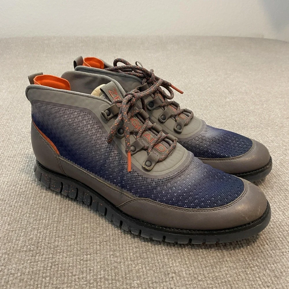 Cole Haan Zerogrand Boots Mens Size 10.5 Gray Leather Mesh Chukka Ankle Casual